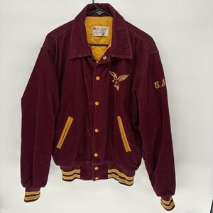 Vintage 70s West Wind Maroon Varsity Bomber Jacket Corduroy Retro USA Men M